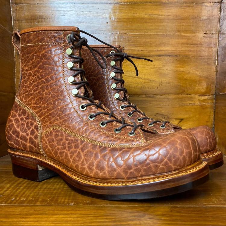 Prof. Barnets Bulky Lace to Toe Boots ( Law Tanning Shrunken Bison Peanut )